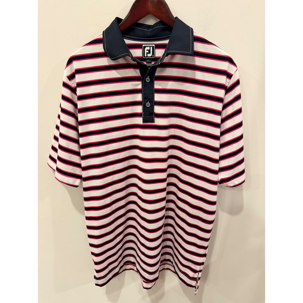 FootJoy Athletic Fit Golf Polo Shirt Men Large Stripe International Country Club